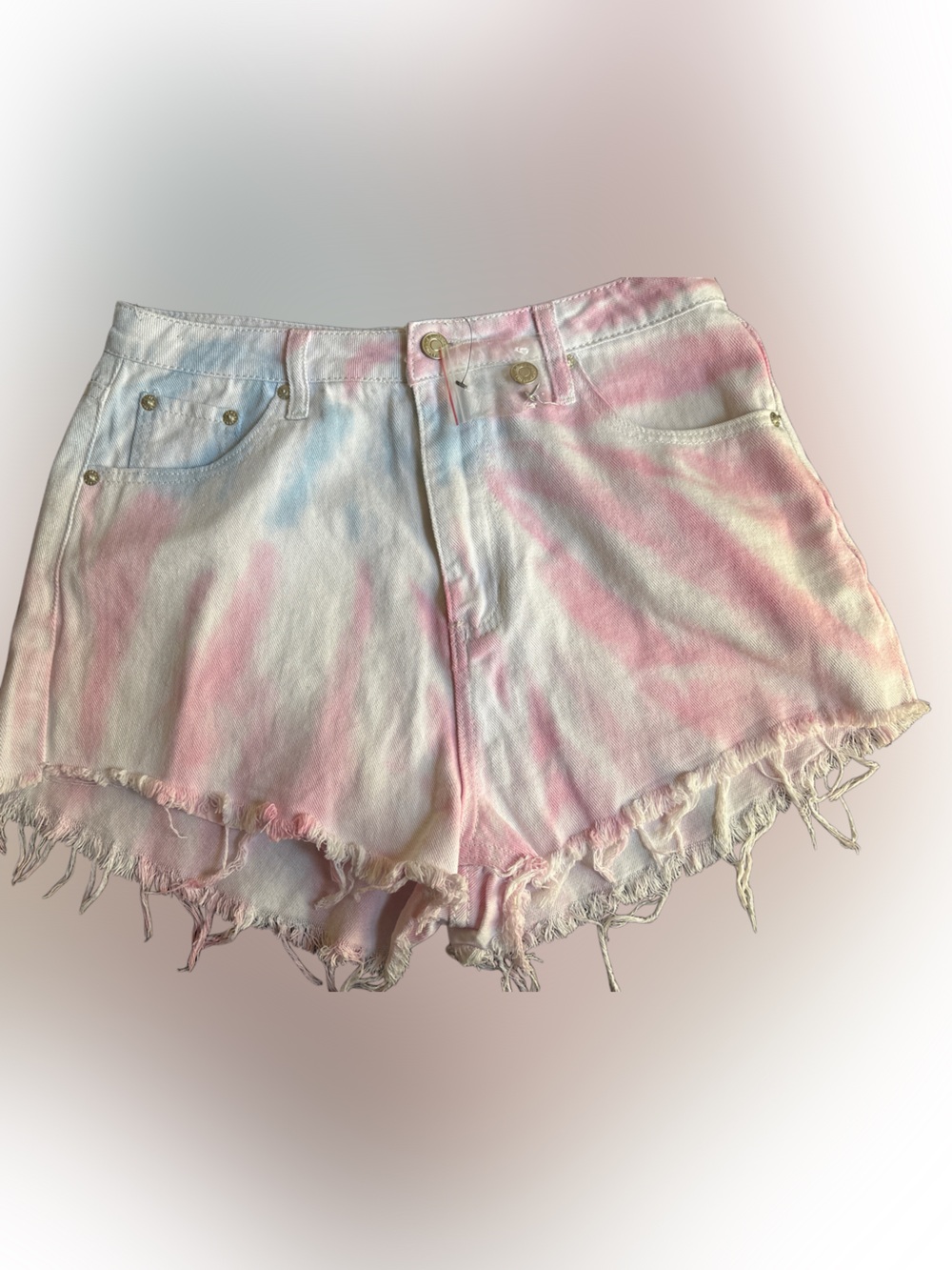 Signature Tie-Dye Frayed Hem Jean Shorts - Pink & Blue